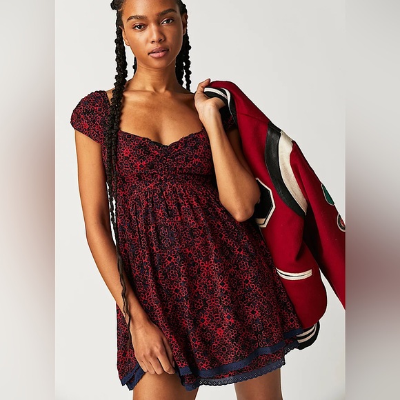 NEW Free People Tabitha Mini Dress In Black Combo - Picture 6 of 9